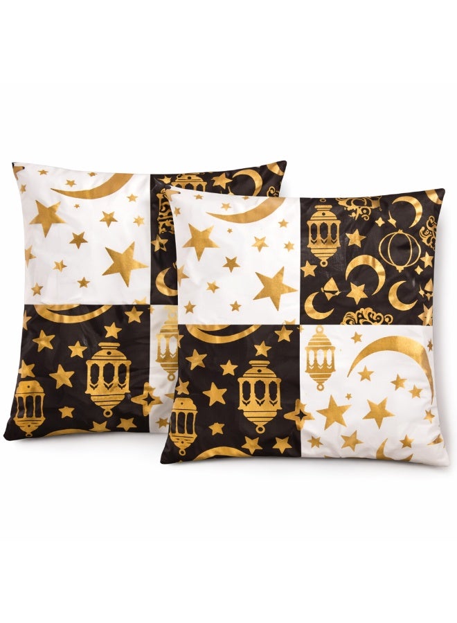 طقم 2 كيس خدادية رمضانية أسود × أبيض × ذهبي – مقاس 40 × 40 سم – وسادات انتريه – قطن وكتان - Image 3